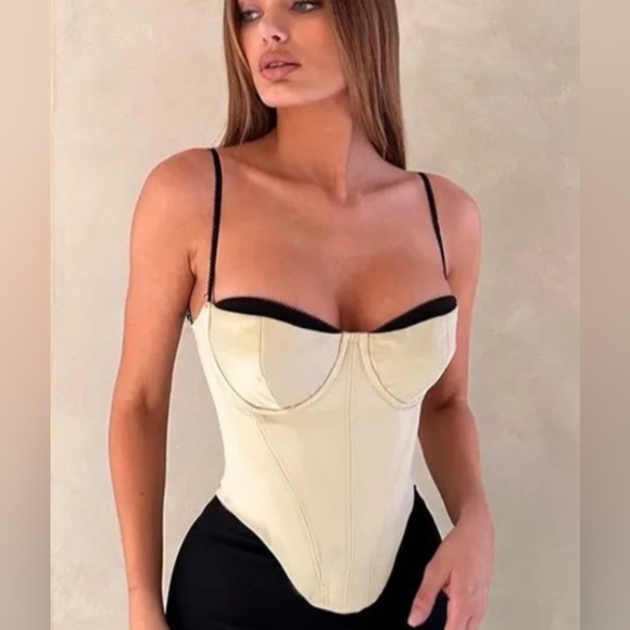 MICAS Contrast Strap Corset Beige Cami Top. Size S NWT - Picture 1 of 9
